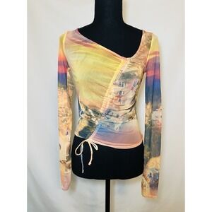 URBAN‎ OUTFITTERS Women's Sheer Greece Landscape Long Sleeve Top Blouse SMALL
